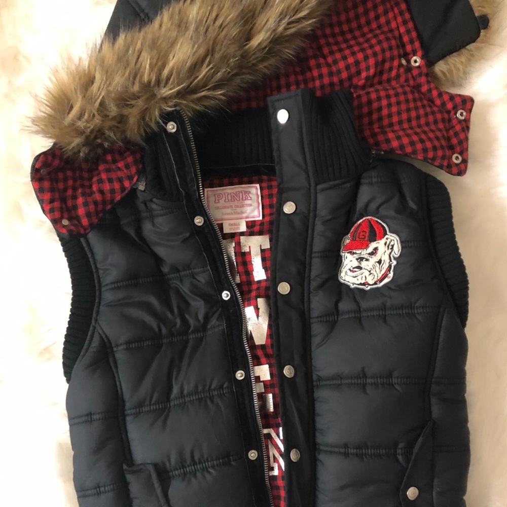 UGA “Pink” faux fur puffer vest